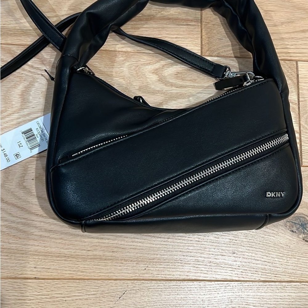 DKNY Black Shoulder Bag with Silver Accents